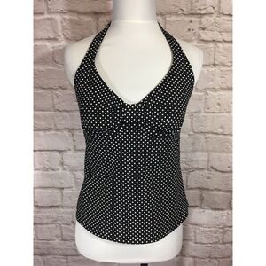 Lands End Halter Tankini Top Womens 4 Black White Polka Dot Swimwear Swimming